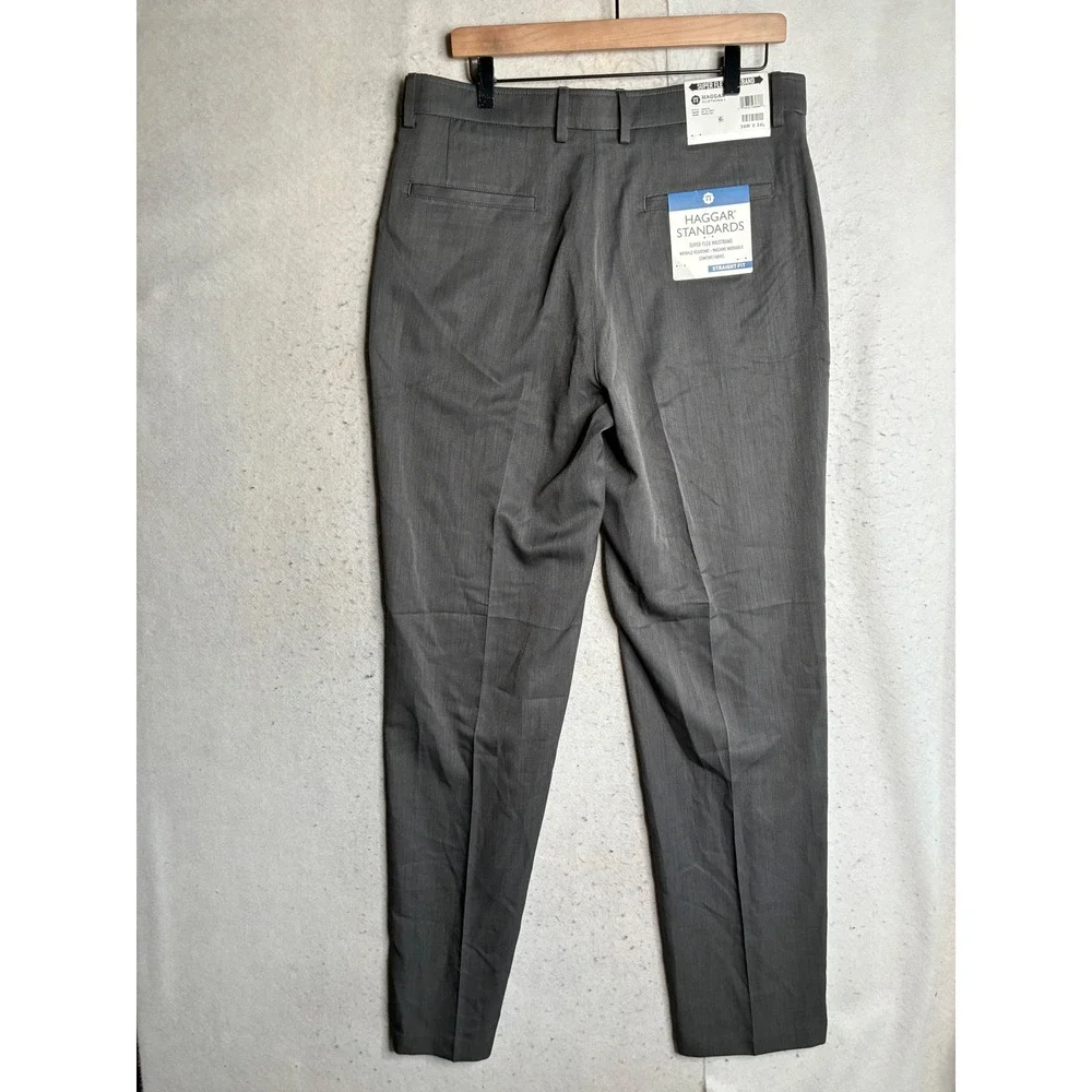 NWT Haggar Standards Mens Straight Fit Super Flex Waistband Pants 34x34 Grey